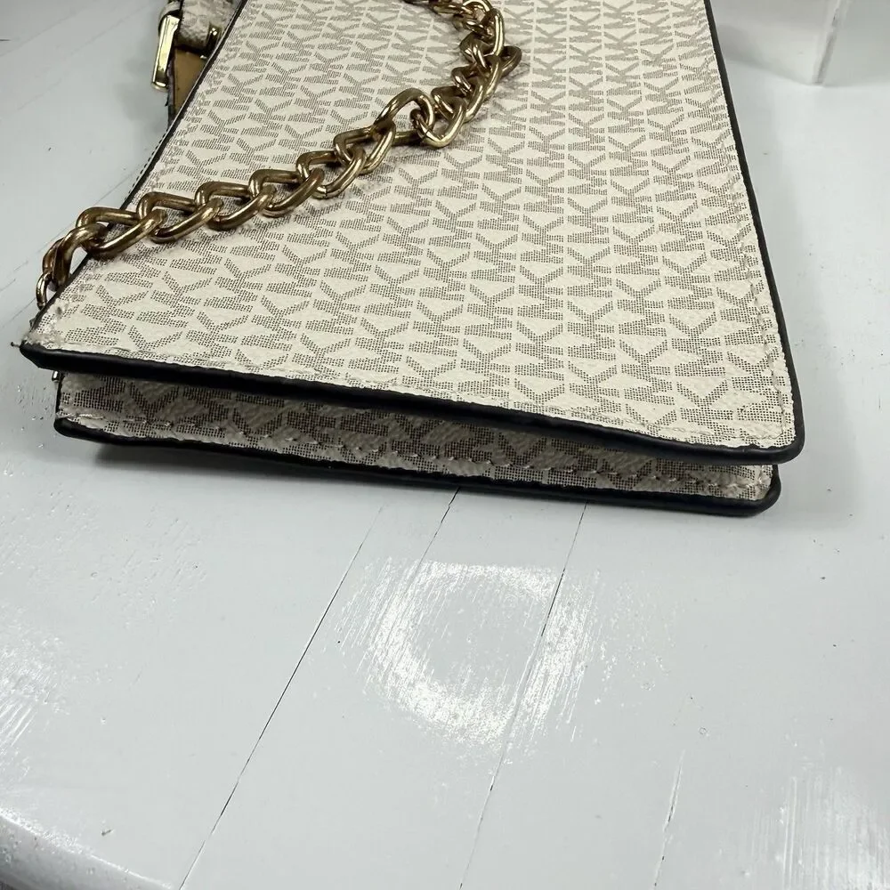 Michael Kors MK Signature Vanilla Fanny Pack Belt Bag Size Small W/Gold Detail